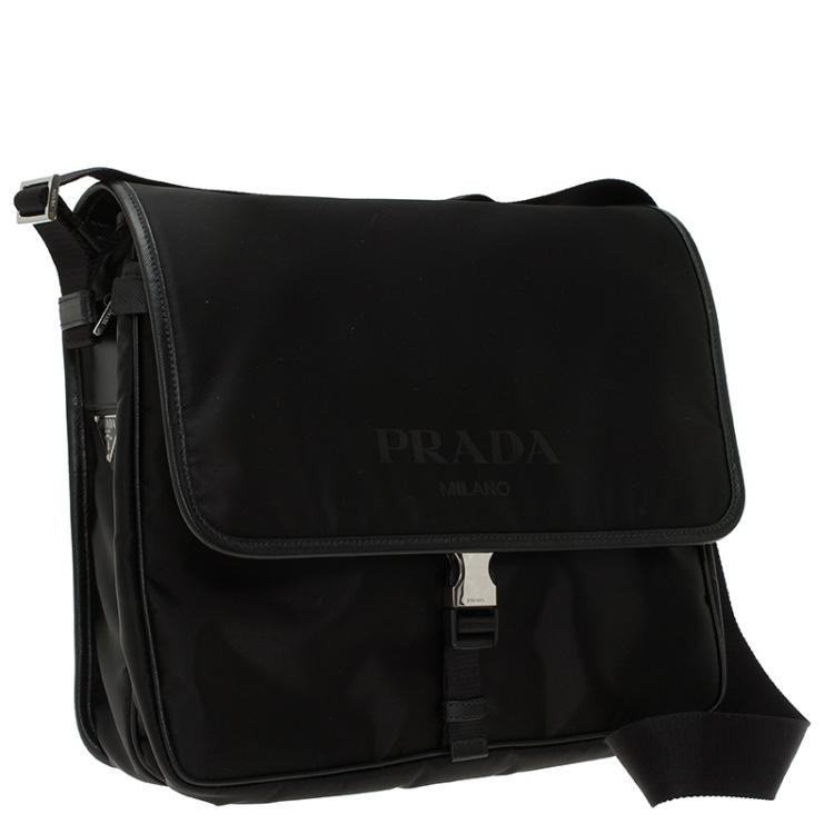 Pre Owned Prada Black Nylon Flap Messenger Bag