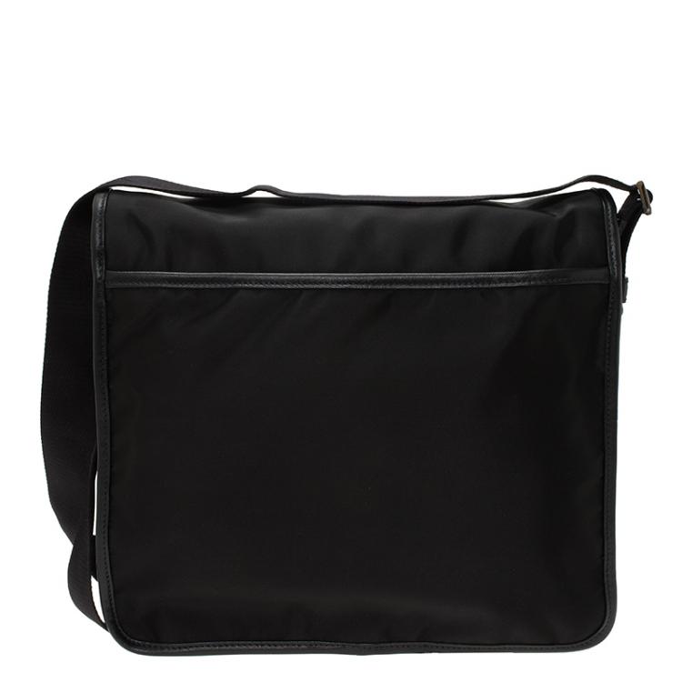 Pre Owned Prada Black Nylon Flap Messenger Bag