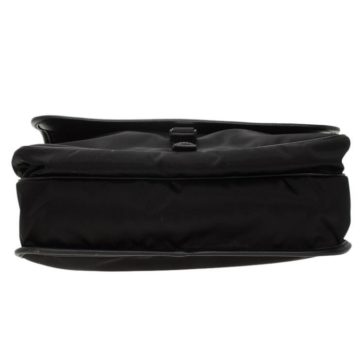 Pre Owned Prada Black Nylon Flap Messenger Bag
