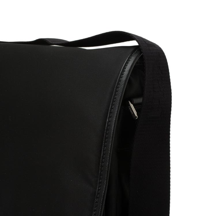 Pre Owned Prada Black Nylon Flap Messenger Bag