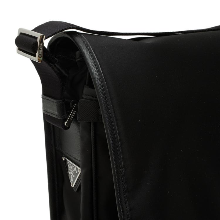 Pre Owned Prada Black Nylon Flap Messenger Bag
