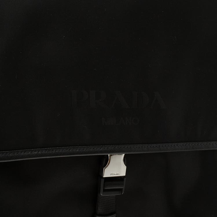 Pre Owned Prada Black Nylon Flap Messenger Bag