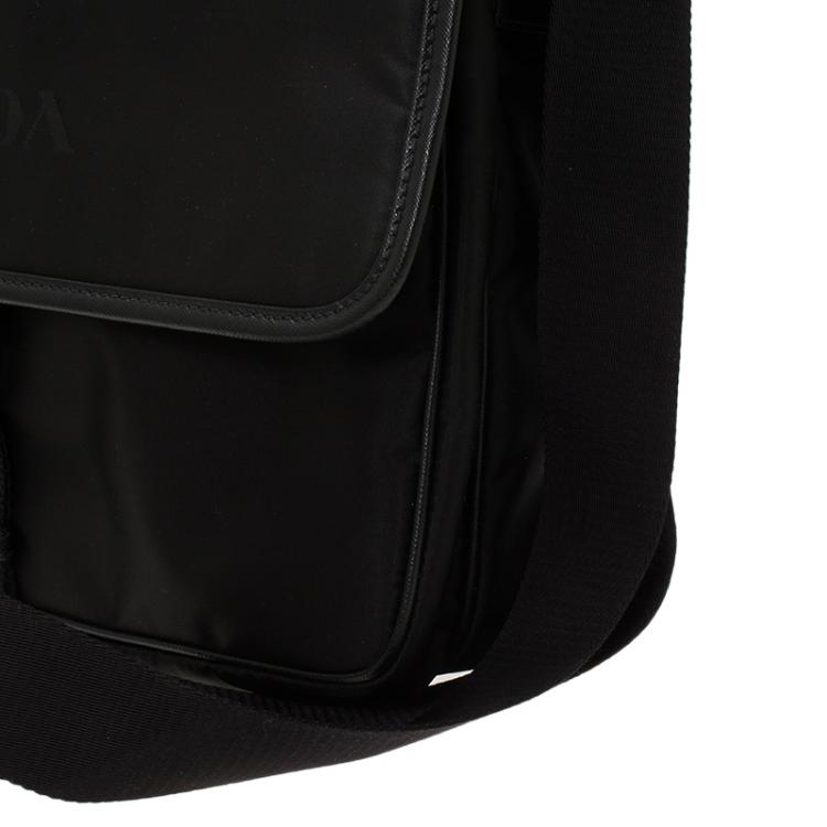 Pre Owned Prada Black Nylon Flap Messenger Bag