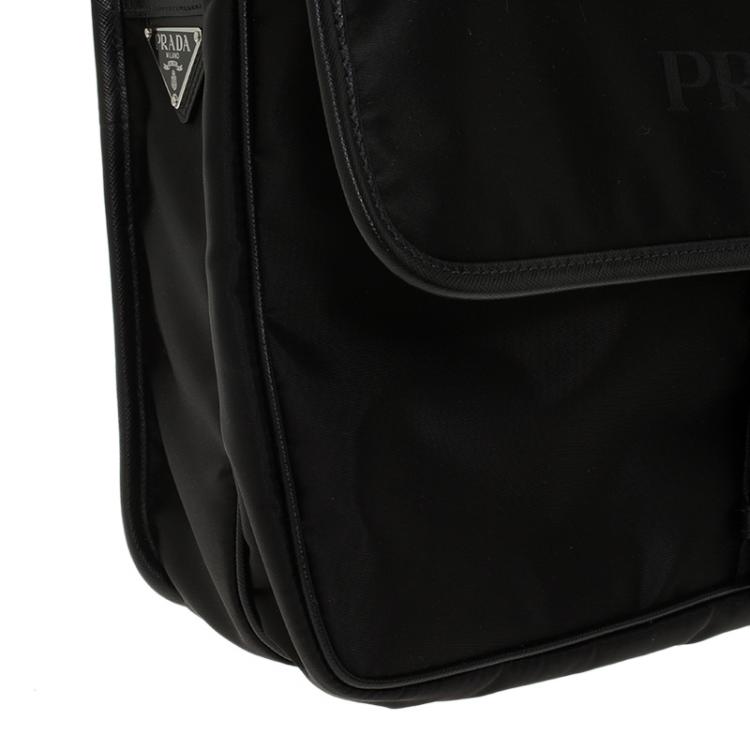 Pre Owned Prada Black Nylon Flap Messenger Bag