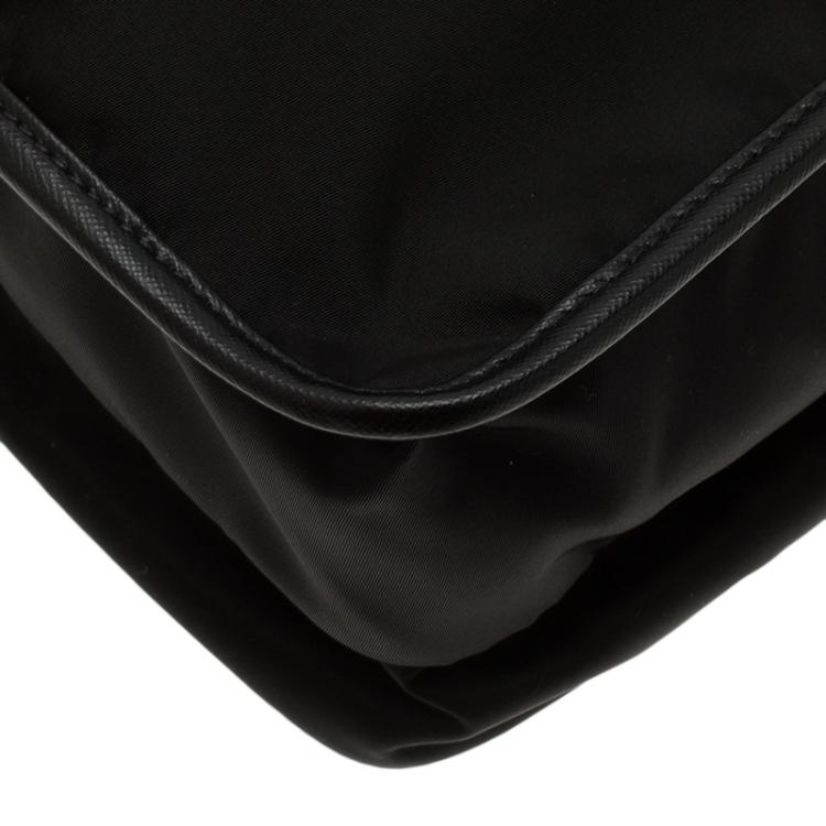 Pre Owned Prada Black Nylon Flap Messenger Bag