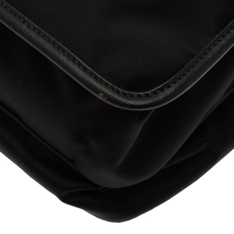 Pre Owned Prada Black Nylon Flap Messenger Bag
