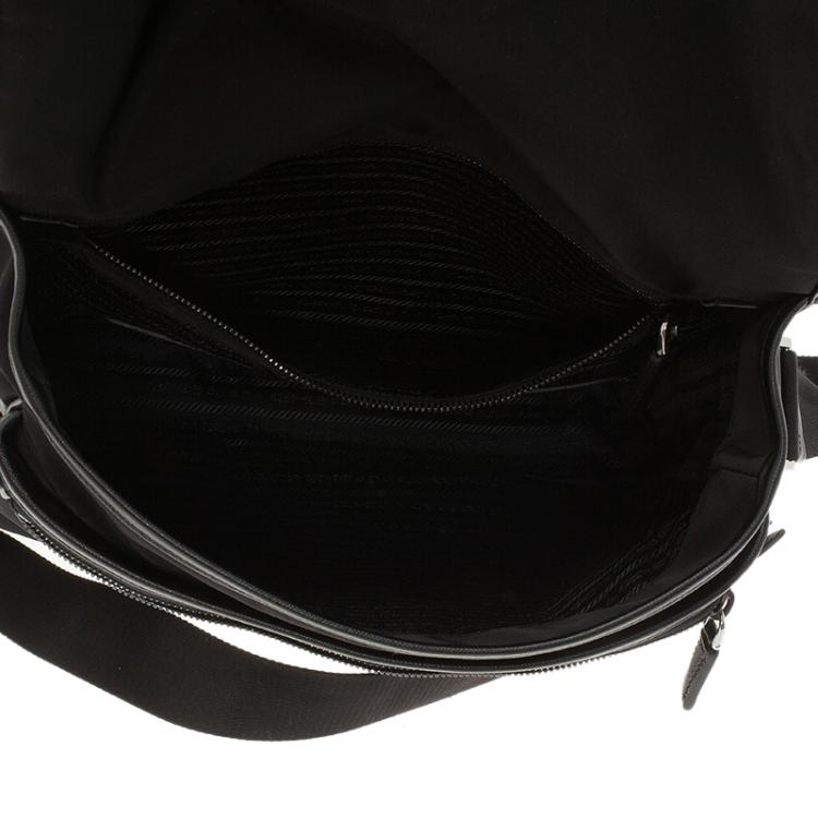 Pre Owned Prada Black Nylon Flap Messenger Bag