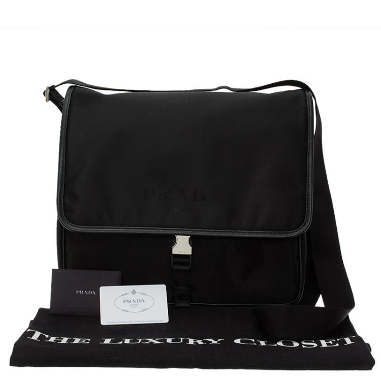 Pre Owned Prada Black Nylon Flap Messenger Bag