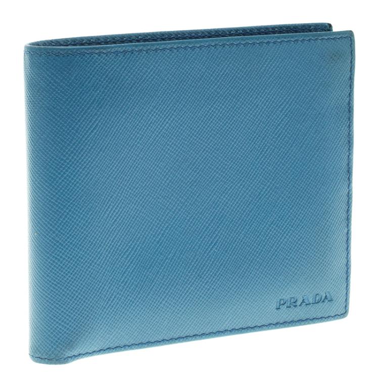 Pre Owned Prada Blue Saffiano Leather Bifold Wallet