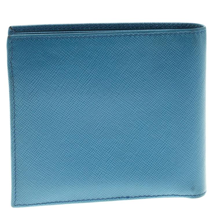 Pre Owned Prada Blue Saffiano Leather Bifold Wallet