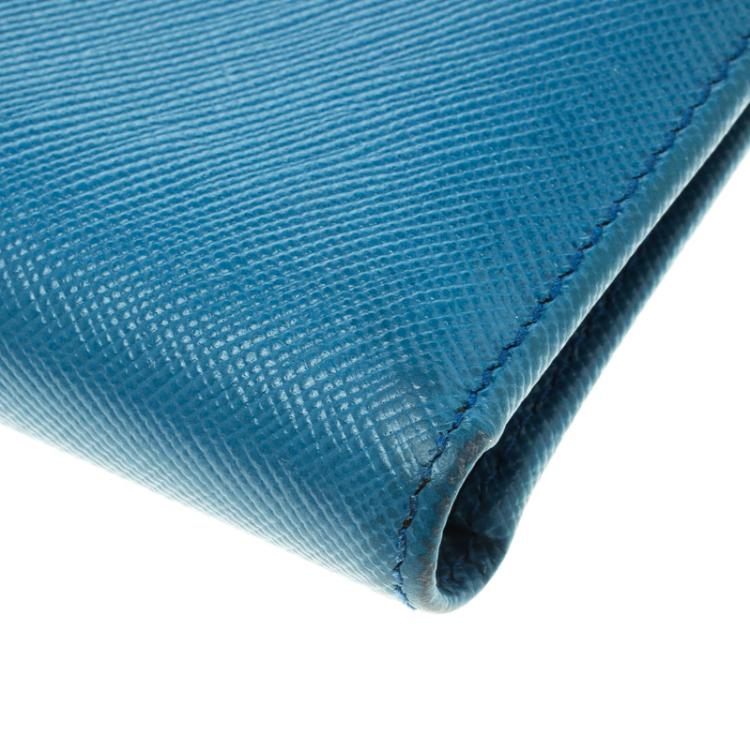 Pre Owned Prada Blue Saffiano Leather Bifold Wallet