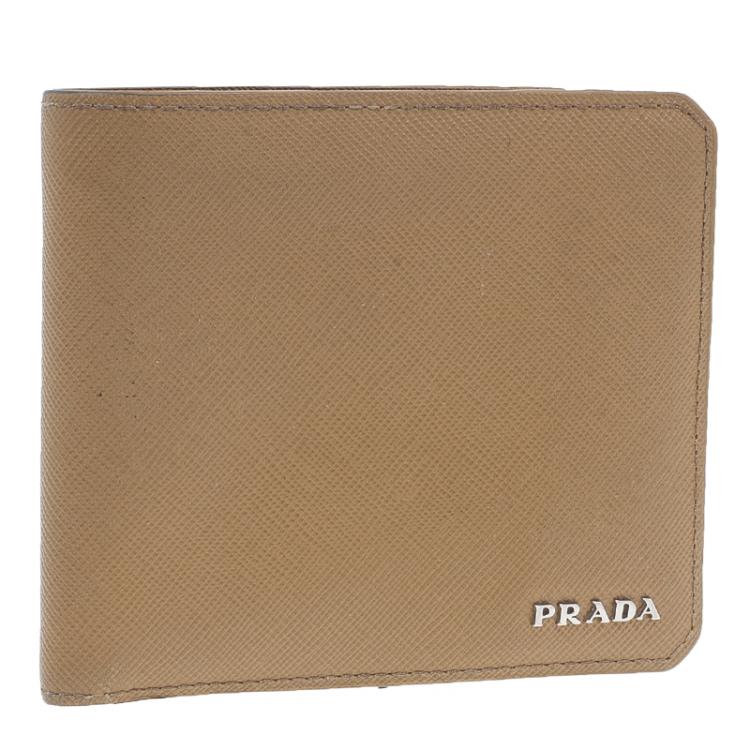 Pre Owned Prada Camel American Saffiano Bi-Fold Corner Wallet