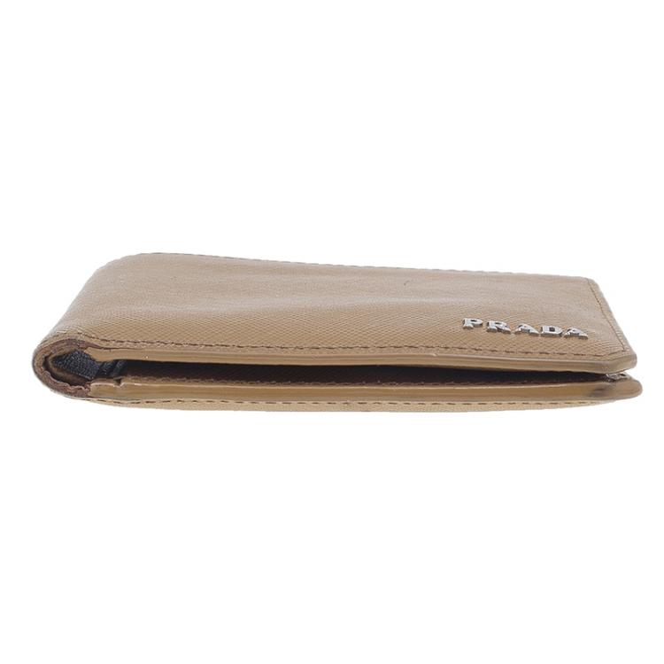 Pre Owned Prada Camel American Saffiano Bi-Fold Corner Wallet