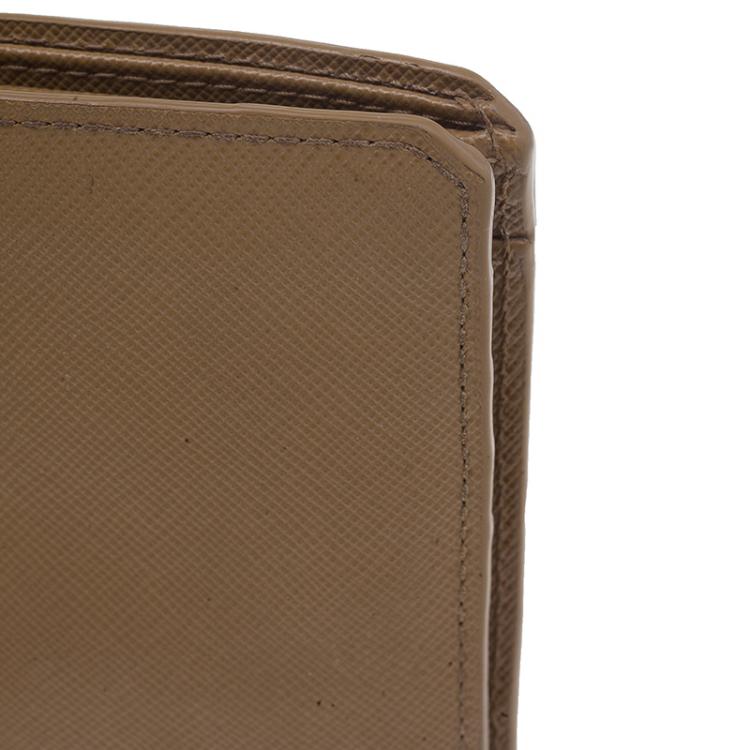 Pre Owned Prada Camel American Saffiano Bi-Fold Corner Wallet