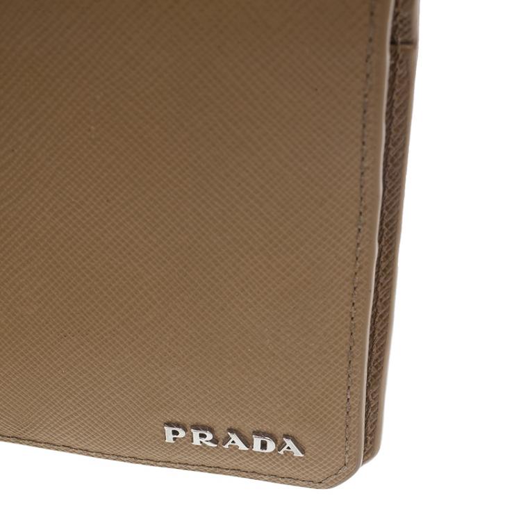 Pre Owned Prada Camel American Saffiano Bi-Fold Corner Wallet
