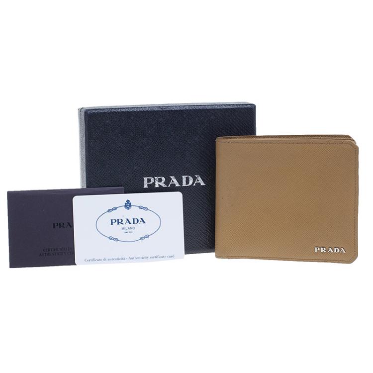 Pre Owned Prada Camel American Saffiano Bi-Fold Corner Wallet