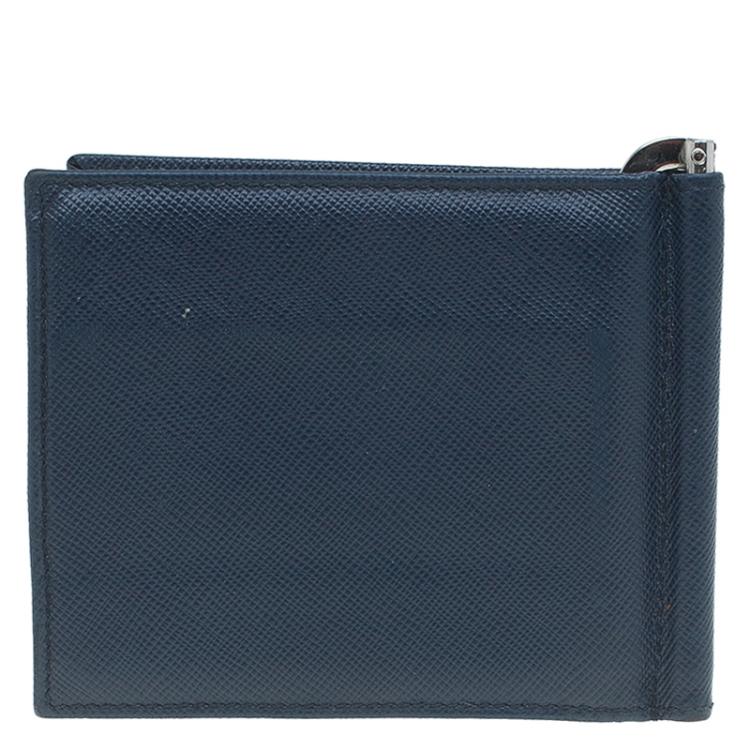 Pre Owned Prada Blue Leather Bi-Fold Wallet