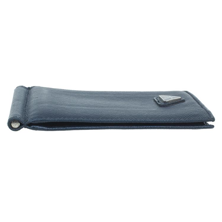 Pre Owned Prada Blue Leather Bi-Fold Wallet