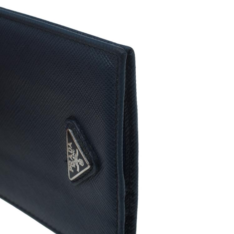 Pre Owned Prada Blue Leather Bi-Fold Wallet