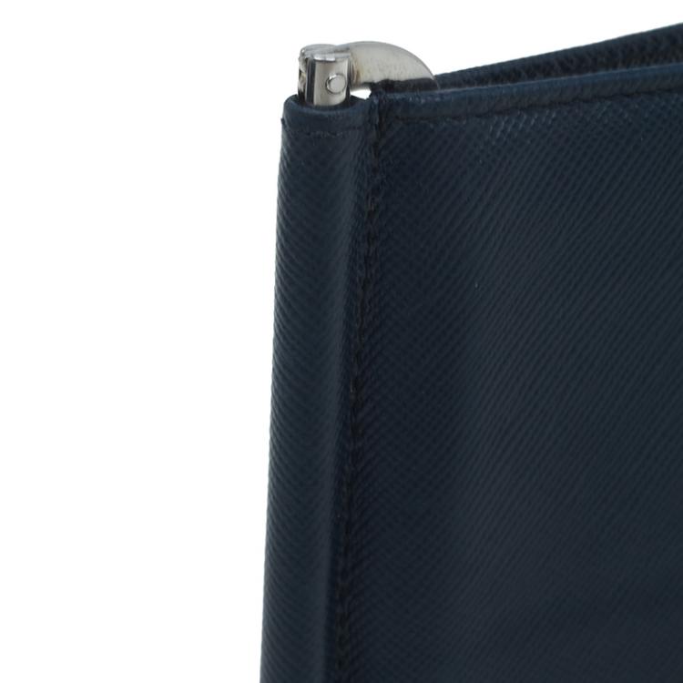 Pre Owned Prada Blue Leather Bi-Fold Wallet