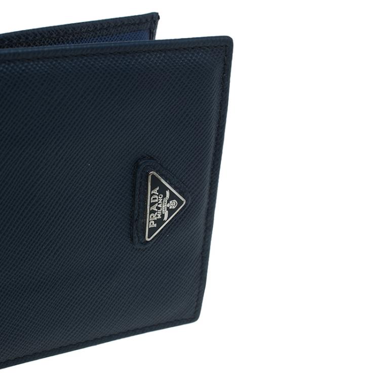 Pre Owned Prada Blue Leather Bi-Fold Wallet