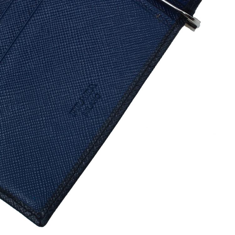 Pre Owned Prada Blue Leather Bi-Fold Wallet