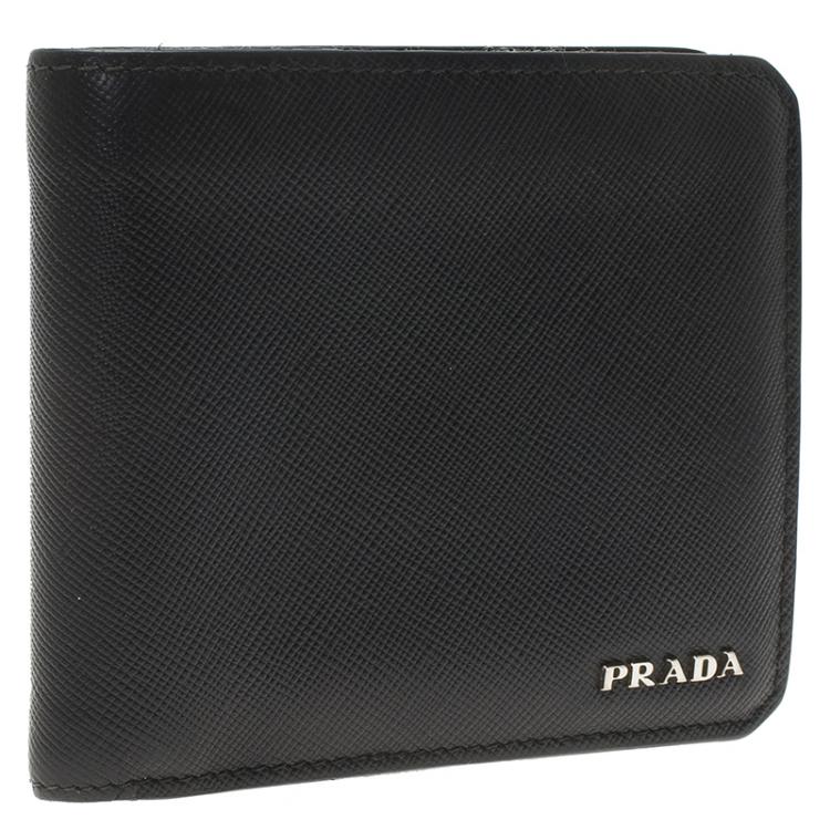 Pre Owned Prada Black Saffiano Leather Bi-Fold Wallet