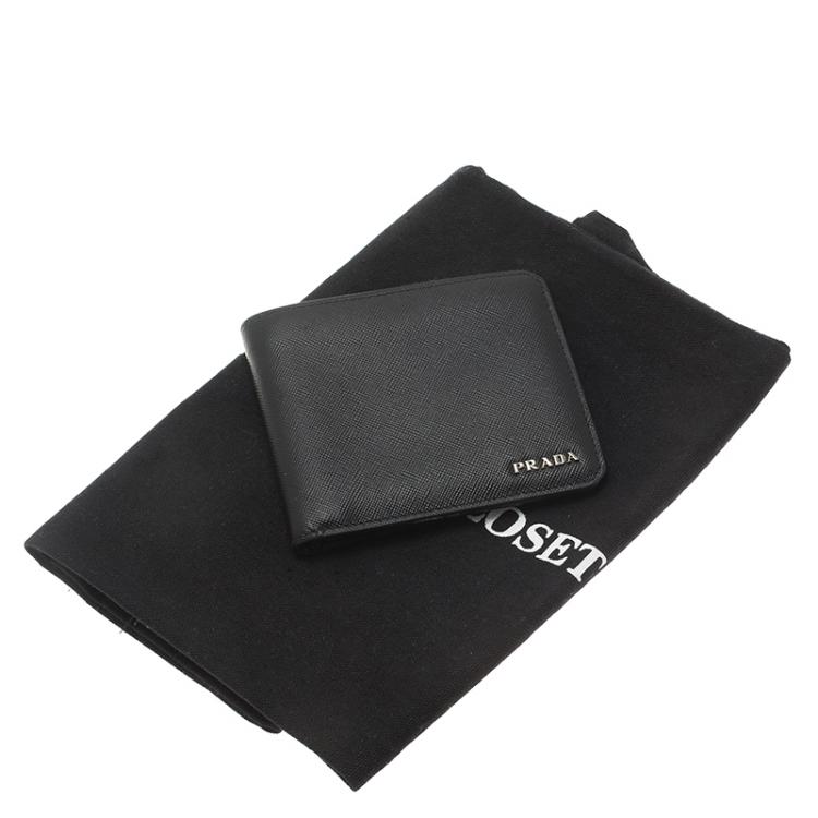 Pre Owned Prada Black Saffiano Leather Bi-Fold Wallet