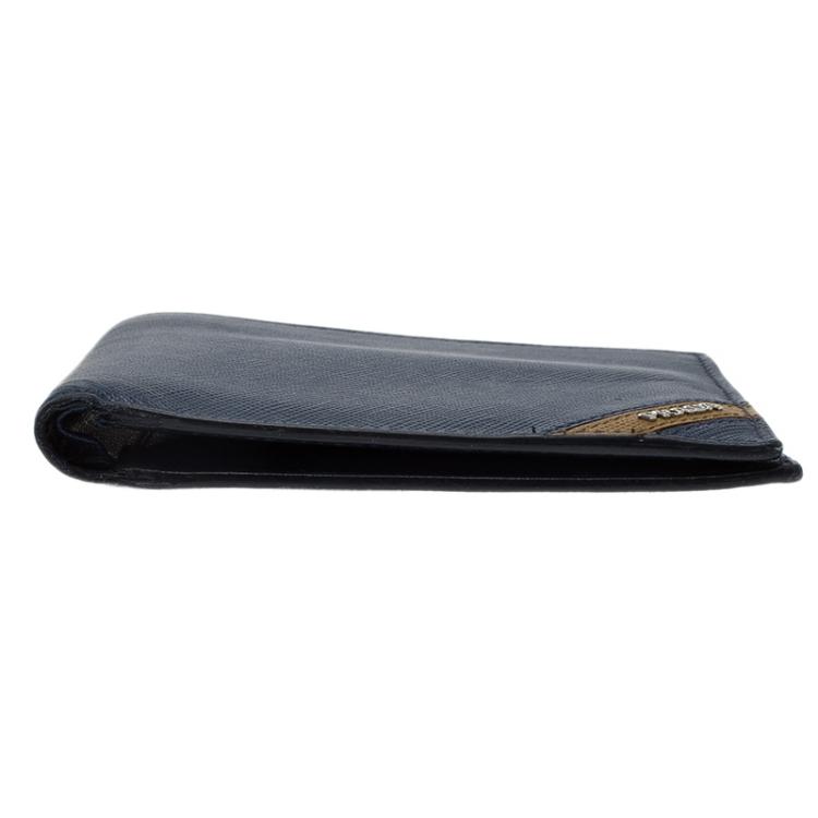 Pre Owned Prada Blue Saffiano Leather Bi Fold Wallet