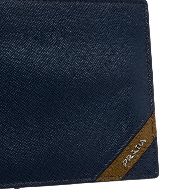 Pre Owned Prada Blue Saffiano Leather Bi Fold Wallet