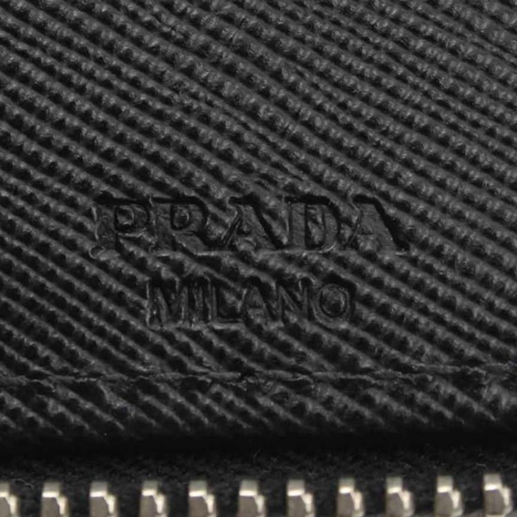 Pre Owned Prada Black Saffiano Leather Travel Zip Around Wallet