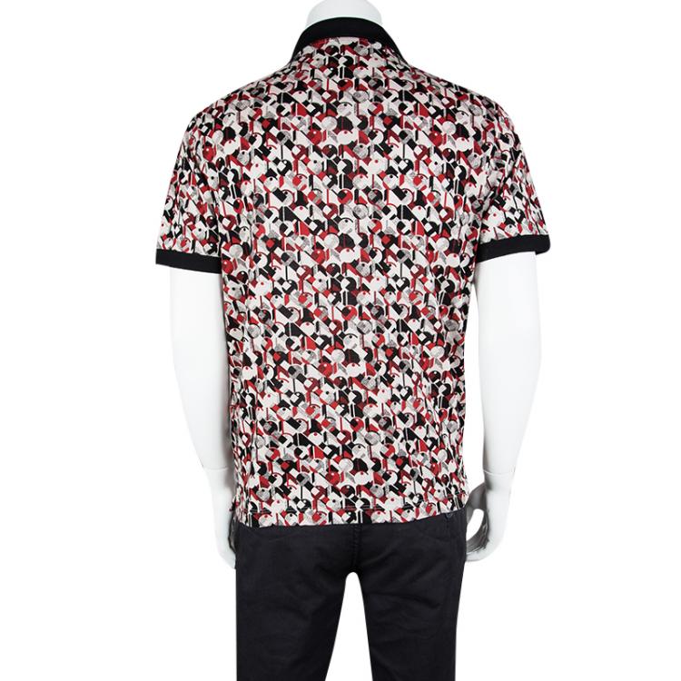 Pre Owned Prada Multicolor Printed Honeycomb Knit Polo T-Shirt XL