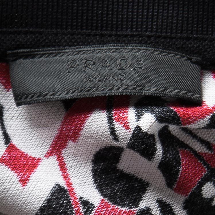 Pre Owned Prada Multicolor Printed Honeycomb Knit Polo T-Shirt XL