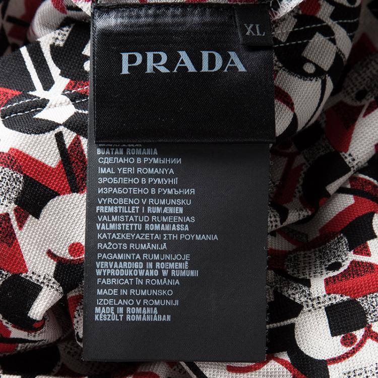 Pre Owned Prada Multicolor Printed Honeycomb Knit Polo T-Shirt XL