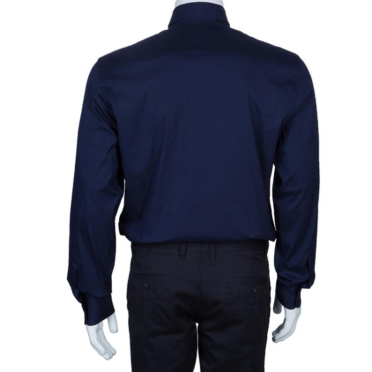 Pre Owned Prada Navy Blue Cotton Shirt M