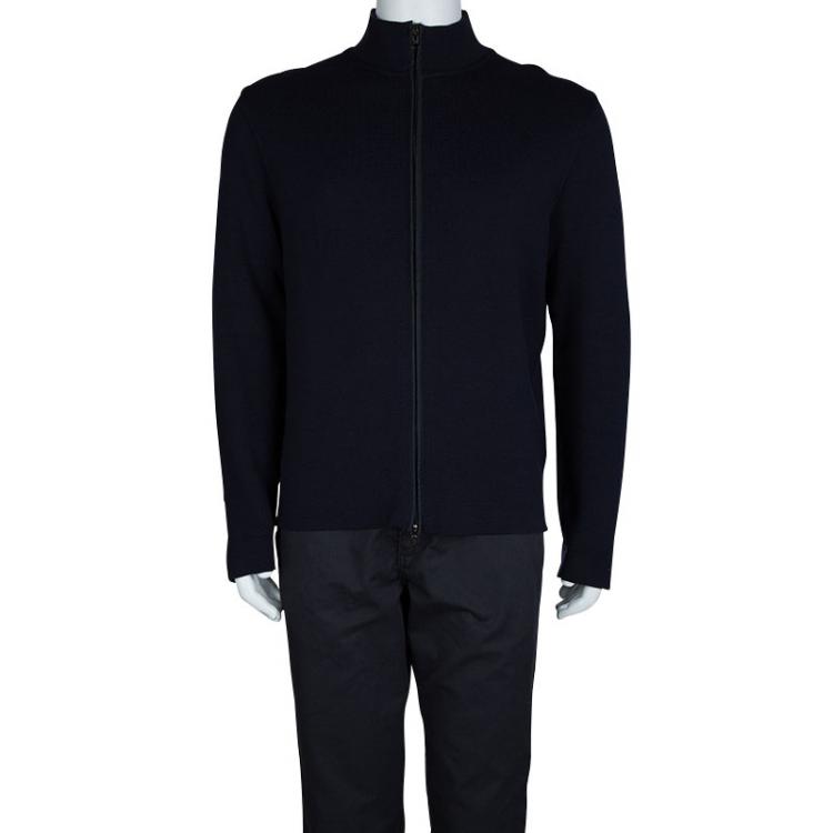 Pre Owned Prada Navy Blue Wool Zip Front Cardigan XXL