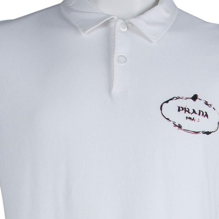 Pre Owned Prada White Cotton Jersey Polo T-Shirt XXXL