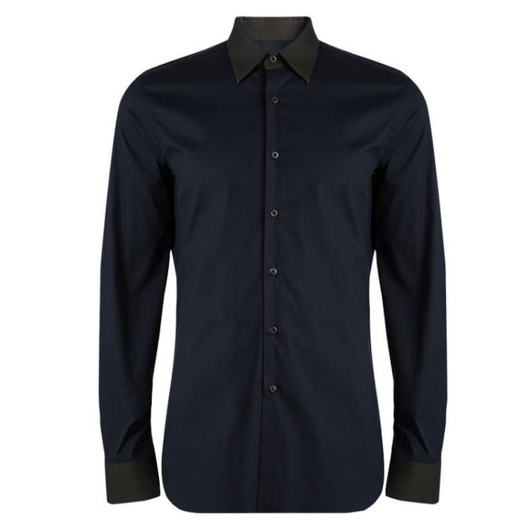 Pre Owned Prada Navy Blue Contrast Collar Button Front Shirt XL
