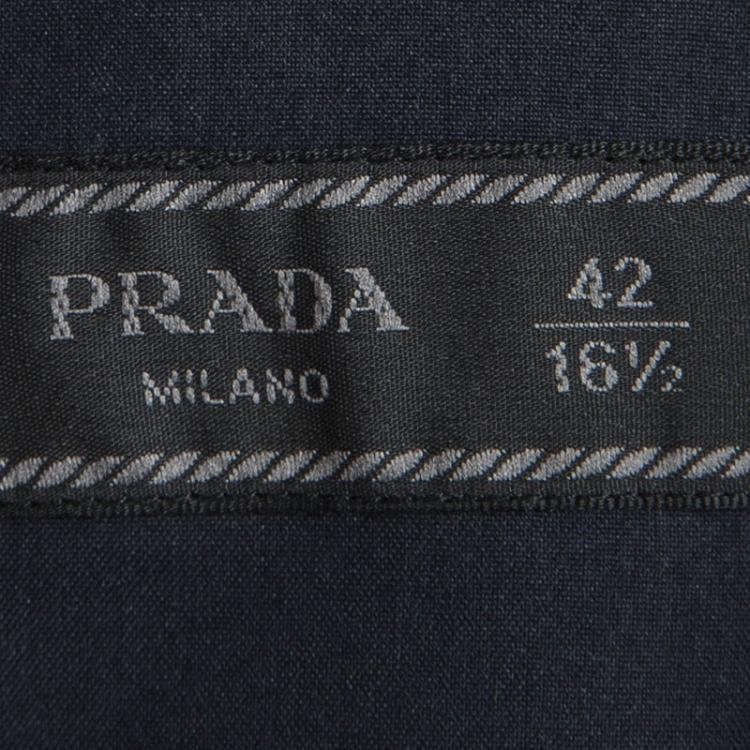 Pre Owned Prada Navy Blue Contrast Collar Button Front Shirt XL
