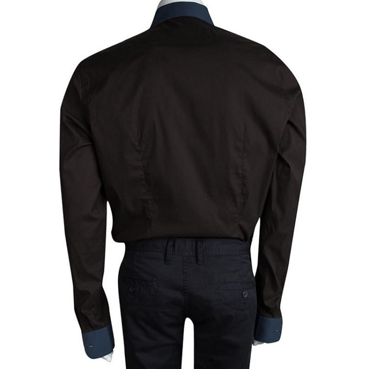 Pre Owned Prada Brown Contrast Collar and Cuff  Long Sleeve Shirt XL