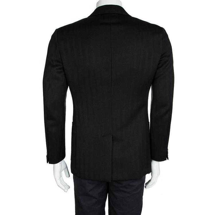 Pre Owned Prada Black Herringbone Self Striped Regular Fit Blazer L