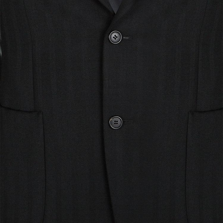 Pre Owned Prada Black Herringbone Self Striped Regular Fit Blazer L