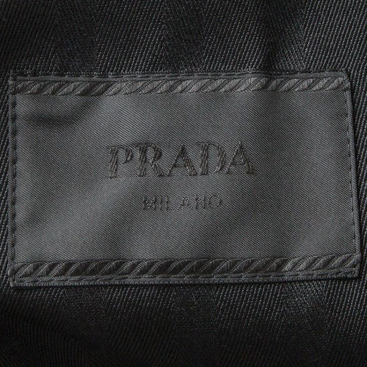 Pre Owned Prada Black Herringbone Self Striped Regular Fit Blazer L