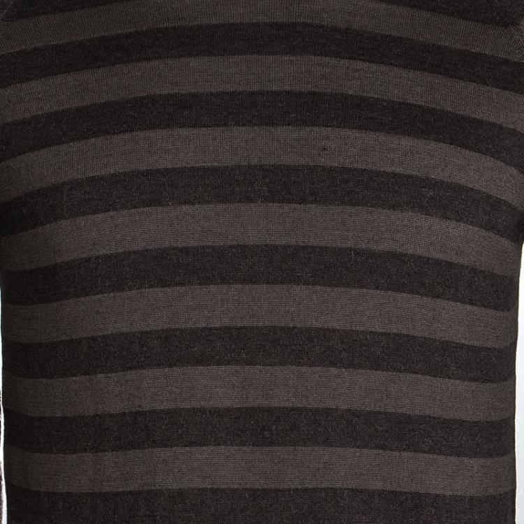 Pre Owned Prada Brown Striped Wool Crew Neck Sweater L
