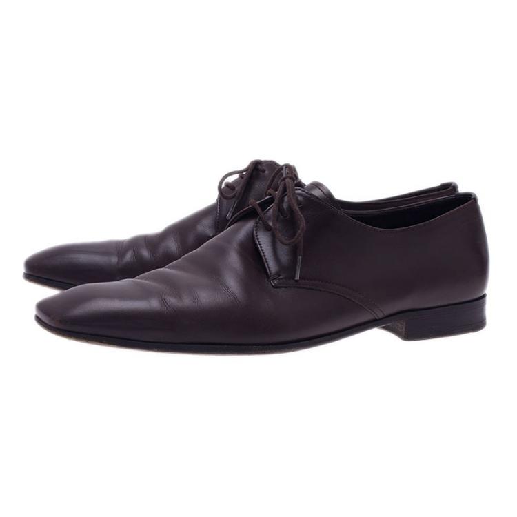Pre Owned Prada Brown Leather Oxfords Size 43