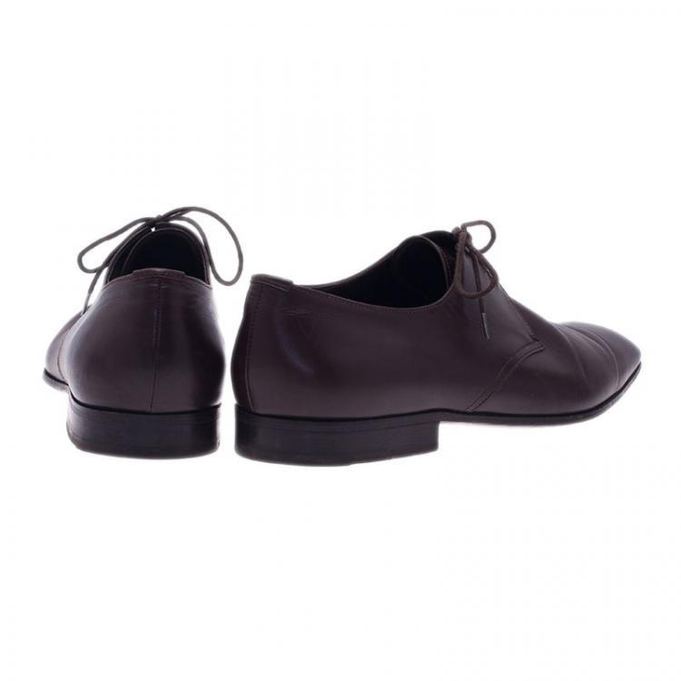 Pre Owned Prada Brown Leather Oxfords Size 43