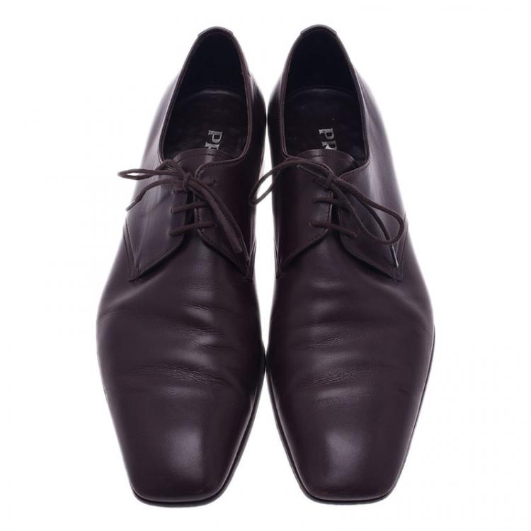 Pre Owned Prada Brown Leather Oxfords Size 43