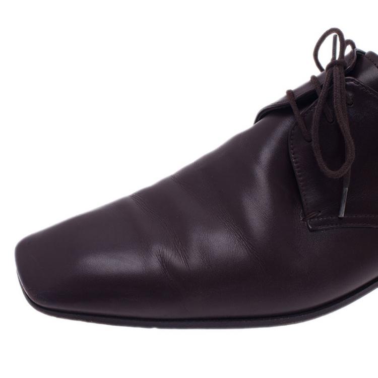 Pre Owned Prada Brown Leather Oxfords Size 43