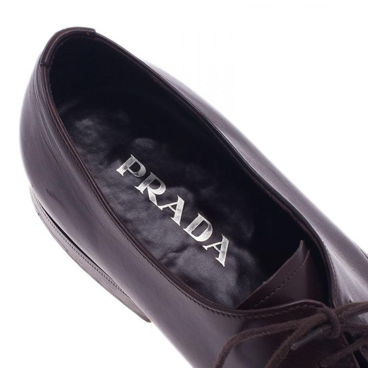 Pre Owned Prada Brown Leather Oxfords Size 43