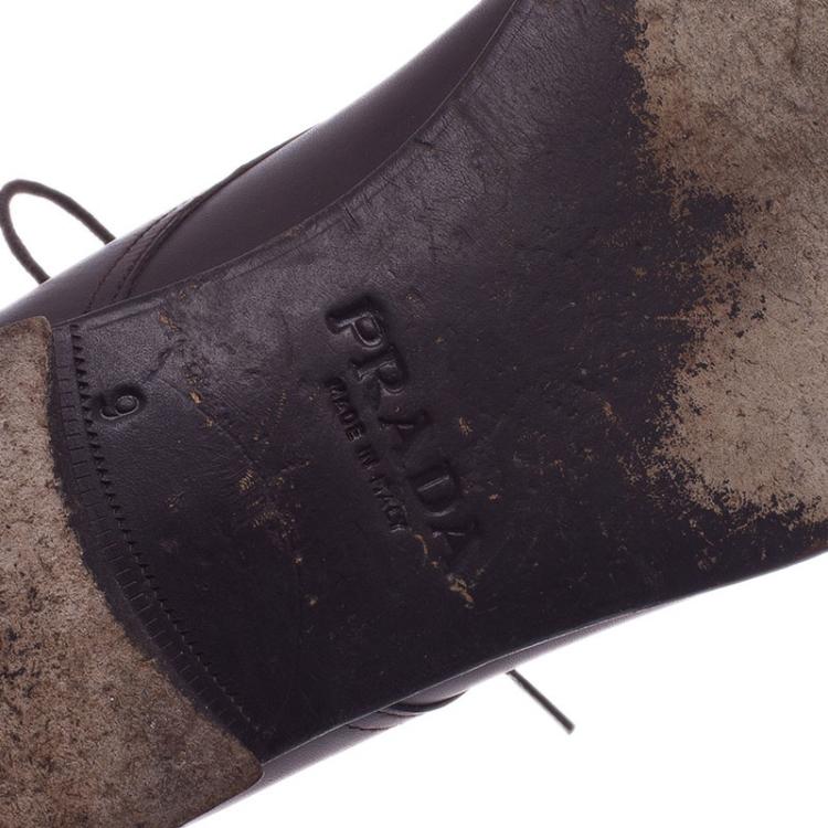 Pre Owned Prada Brown Leather Oxfords Size 43